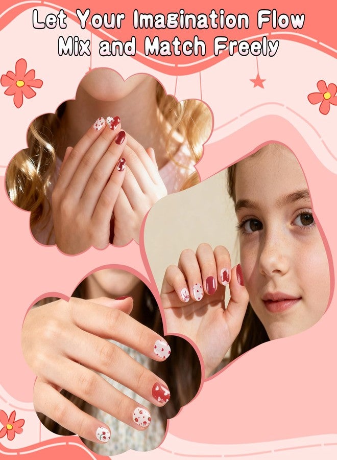 SIUSIO 3Pack Children Acrylic Fake Nails, 72pcs Press on Full Cover Glitter Short Red Heart False Nail Art Kits Set with Sticker Tabs Nail Glue for Kids Little Girls Christmas Gifts - Blossom Sweetie - Image 2